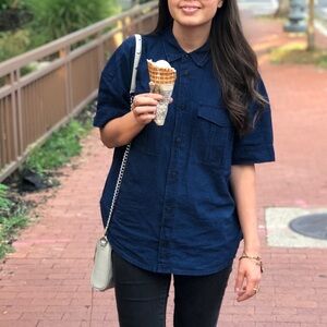 J. Crew Women’s Vintage-Inspired Denim Short Sleeve Button-Up Shirt Size Small